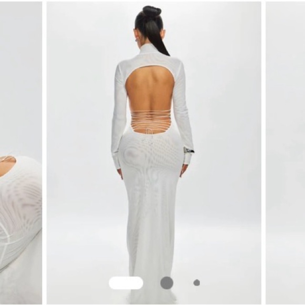 Fashion Nova /Janet Guzman Suki Open Back Maxi Dress in Cream New w Tags Sz Med